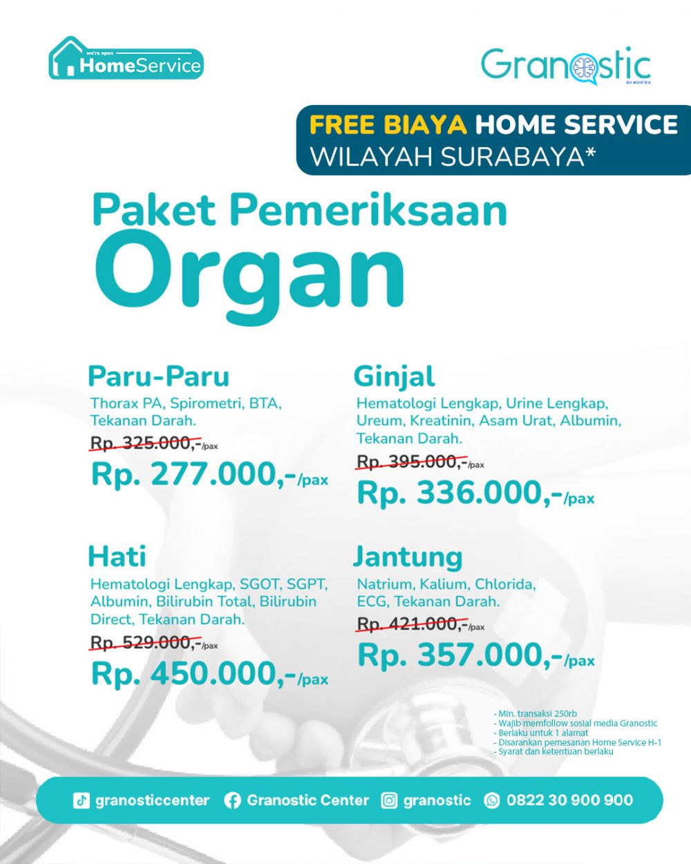 Paket Pemeriksaan Organ Dalam : Jantung, Paru, Ginjal dan Hati